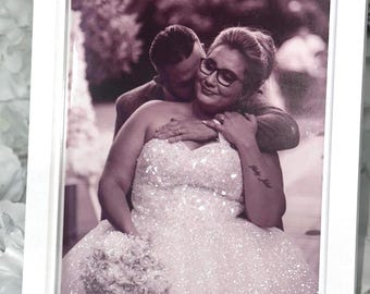 Glitter Wedding Print Paper 1st Anniversary Photo Portrait Picture Sparkly Diamond Crystal Bedazzled Custom Pretty Wall Art Decor Gift 5x7”