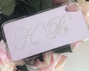 Pink Initial Sparkly Crystal Bling Diamond Personalised Bedazzled Rhinestone Gem iPhone Case Cover Pretty 16/15/14/13/12/11/XR Pro Max Gifts