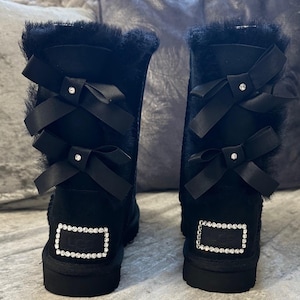 Bling Ugg Boots • Rhinestone Custom Sparkly Crystal Diamond Bedazzled • Bailey Bow Design • Women’s | Girls • Gift For Her • Choose Colour