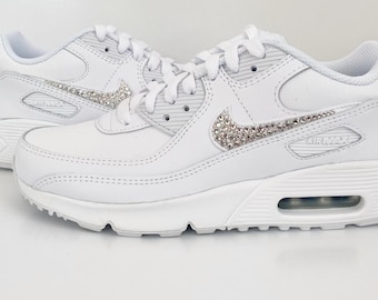 Wedding Bridal Bridesmaid Prom Air Max 90 Sparkly Crystal Diamond Bling Rhinestone Bedazzled Custom Personalised White Trainers Women’s