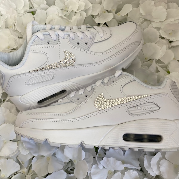 Custom Air Max 90 with Swarovski Crystal Diamantés WHITE (Adult Sizes) Bling Shoes