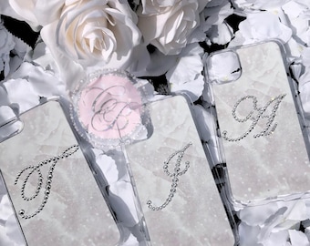 Initial Marble iPhone Case Cover Crystal Personalised Custom Diamond Sparkly Rhinestone Bedazzled Pretty Bling 16/15/14/13/12 Pro Max Gift