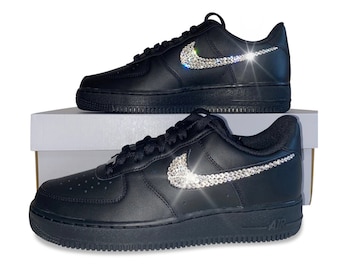 Black Air Force 1 Sparkly • Diamond Bling Crystal • Custom Bedazzled Rhinestone • Prom Shoes • Women’s & Girls Gift • AF1 Trainers 3-8