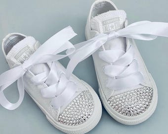Kids Sparkly Custom Bling Converse • Bedazzled Crystal Rhinestone Girls LowTop Trainers • Infant Toddler Baby 2-10