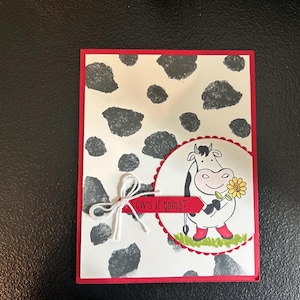 „Cow’s It Going“ Grußkarte in Rot & Schwarz