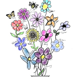 Personalized Hand Drawn Family Flower Bouquet