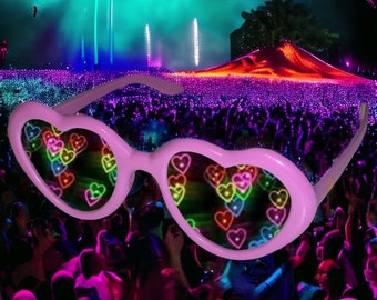 GOGORAVERS™ Heart Effect Diffraction Glasses - See Love! (Clear Lens) Retro Style Effect Rave EDM Festival Trippy Valentines Day Visuals