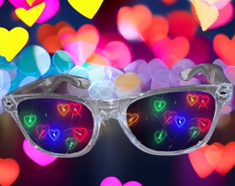 Lunettes à effet diffraction de la lumière spéciales cœurs GOGORAVERS™ - Découvrez des cœurs ! Effets visuels 3D améliorés de qualité supérieure pour le festival Rave EDM Trippy Festive Light