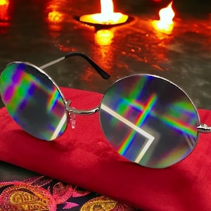 GOGORAVERS™ Lennon Windsor Ultimate Diffraction  Glasses (Blue Lens) 3D Psychedelic John Iconic Vibe Kaleidoscope Trip Rave Festival Fashion