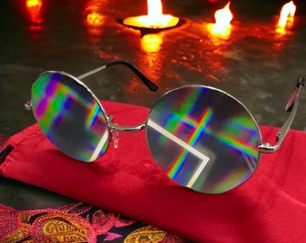 GOGORAVERS™ Lunettes de diffraction Lennon Windsor Ultimate (verres bleus) 3D psychédélique John Iconic Vibe Kaléidoscope Trip Rave Festival Fashion