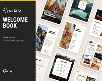 Modèle de livre de bienvenue Airbnb Modèle de guide de maison Canva Modèle de classeur de location de vacances Canva Livre d'or de cabine Canva Vrbo Règles de la maison