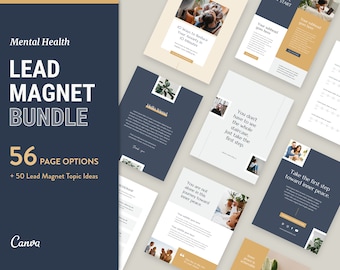 Mental Health Lead Magnet Template Bundle Psychologist eBook Template Navy Psychotherapy Guide Editable Canva Health Coach Digital Download