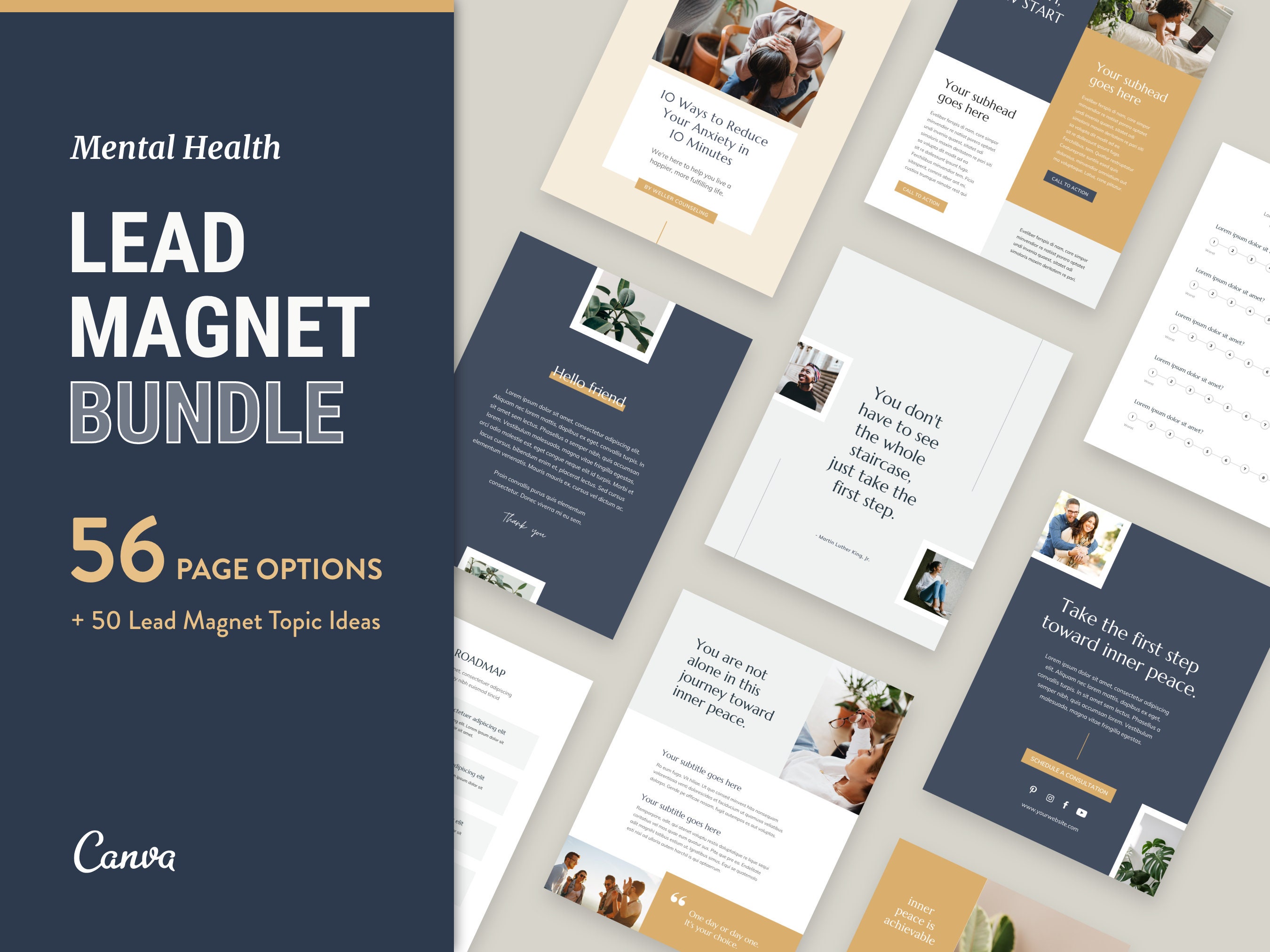 Mental Health Lead Magnet Template: Navy eBook Canva Guide (Digital Download)