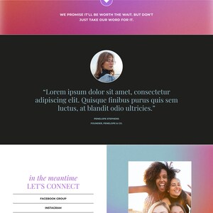 Kajabi waitlist page template for online course creators, online educators, coaches, consultants, digital product sellers, and more. Use for your freebie or lead magnet. Get the matching Kajabi sales page, Kajabi website template, and course theme.