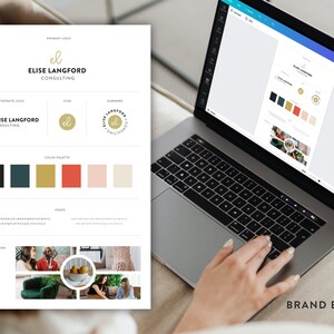 Canva brand board template. Includes the logo designs, color palette, font suggestions, and inspiration images. Use as a brand style guide for your professional business.