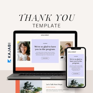 May include: A laptop and a smartphone display a thank you message with the text "You're in! We're so glad to have you in the program." The message is on a light blue background with a white border. The laptop and smartphone are on a white background. The text "Let's Talk Next Steps" is displayed below the laptop.