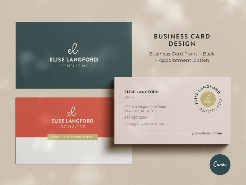 Business card design. Includes a Canva template that is fully editable and customizable. Great for the business owner on a budget who doesn't want to sacrifice professional design.