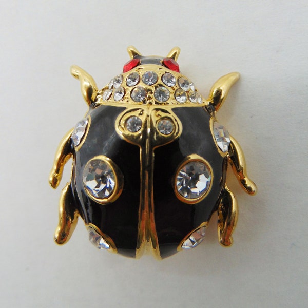 Vintage Ladybug Beetle Brooch Bug Enamel Rhinestone Gold Tone Lady Bug Brooch