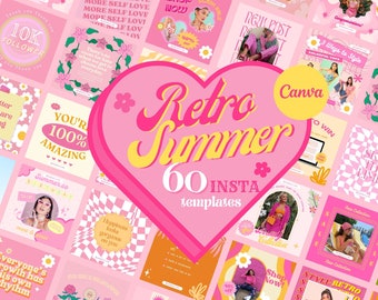 Retro Summer Instagram Post Templates: Pink Orange Canva Designs (60)