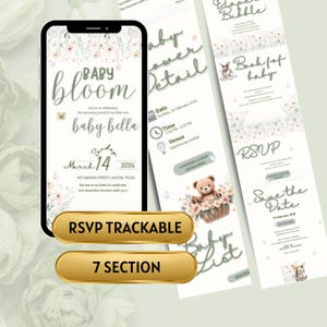 Baby Shower Invite Editable Website, Clickable RSVP Online Form, Floral Babie Invite Wildflower Girl Boy Invitation Digitale