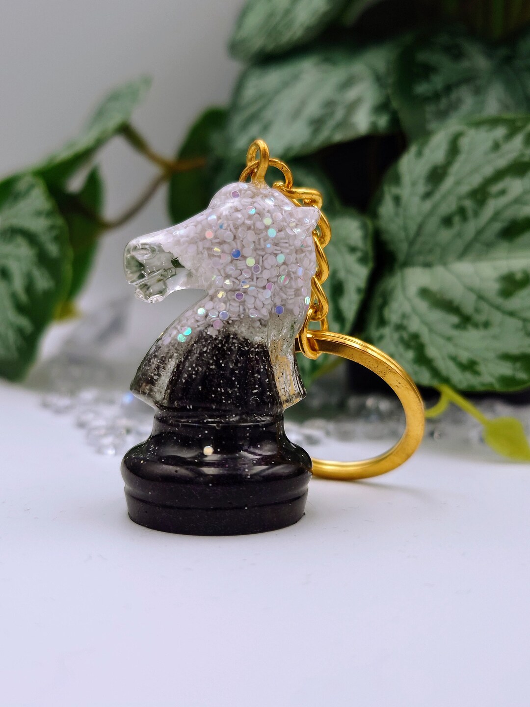 Chess Horse Keychain White-black Glitter - Etsy