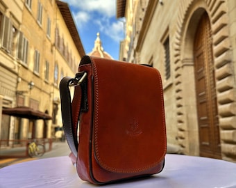 Italienische handgefertigte Leder-Umhängetaschen für Herren, hergestellt in Italien aus Florenz || handgefertigte Ledertasche