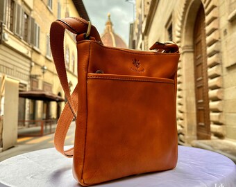 Italienische handgefertigte Leder-Umhängetaschen für Herren, hergestellt in Italien aus Florenz || handgefertigte Ledertasche