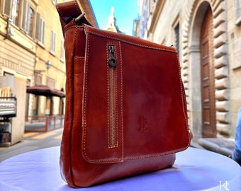 Italienische Handgefertigte Leder Umhängetasche für Herren Made In Italy aus Florenz || handgefertigte Ledertasche
