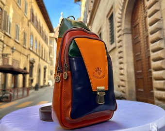 Italienische handgemachte Leder Sling Taschen für Männer Made in Italy aus Florenz, mehrfarbige Leder Fanny Pack, Bauchtasche, Hüfttasche, Beutel