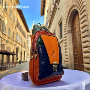 Italienische handgemachte Leder Sling Taschen für Männer Made in Italy aus Florenz, mehrfarbige Leder Fanny Pack, Bauchtasche, Hüfttasche, Beutel Bild 1