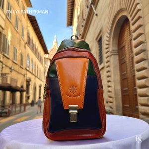 Italienische handgemachte Leder Sling Taschen für Männer Made in Italy aus Florenz, mehrfarbige Leder Fanny Pack, Bauchtasche, Hüfttasche, Beutel Bild 2