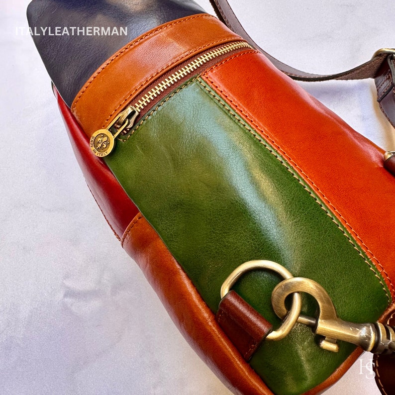 Italienische handgemachte Leder Sling Taschen für Männer Made in Italy aus Florenz, mehrfarbige Leder Fanny Pack, Bauchtasche, Hüfttasche, Beutel Bild 6