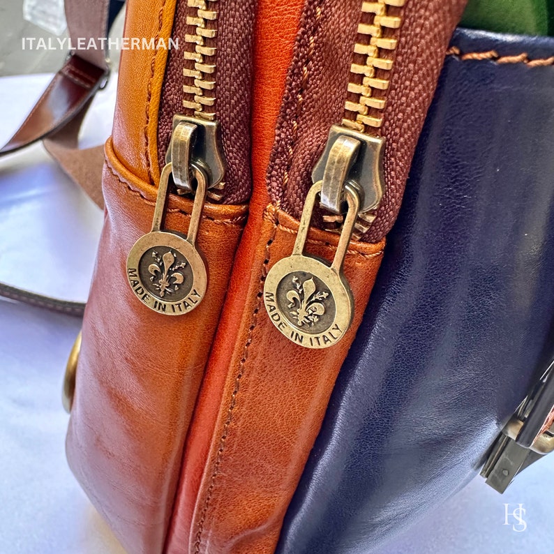 Italienische handgemachte Leder Sling Taschen für Männer Made in Italy aus Florenz, mehrfarbige Leder Fanny Pack, Bauchtasche, Hüfttasche, Beutel Bild 8