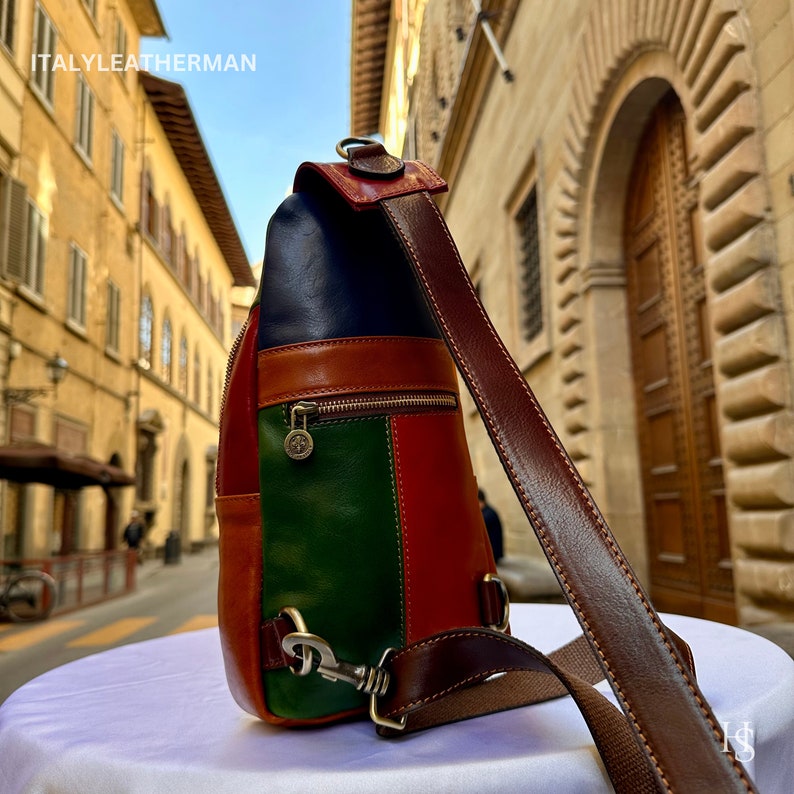 Italienische handgemachte Leder Sling Taschen für Männer Made in Italy aus Florenz, mehrfarbige Leder Fanny Pack, Bauchtasche, Hüfttasche, Beutel Bild 3