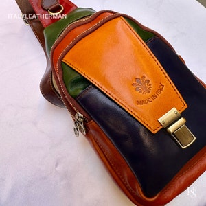 Italienische handgemachte Leder Sling Taschen für Männer Made in Italy aus Florenz, mehrfarbige Leder Fanny Pack, Bauchtasche, Hüfttasche, Beutel Bild 4