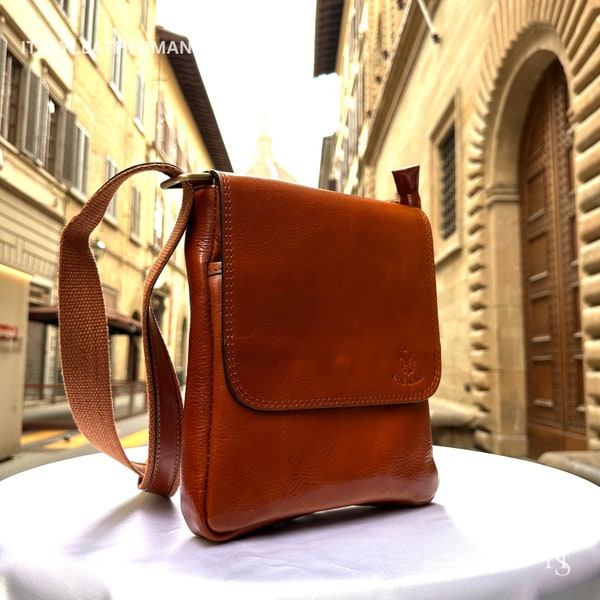 Italian Handmade Leather Crossbody Bags for Men Made In Italy from Florence || handmade leather bag , Gift for him