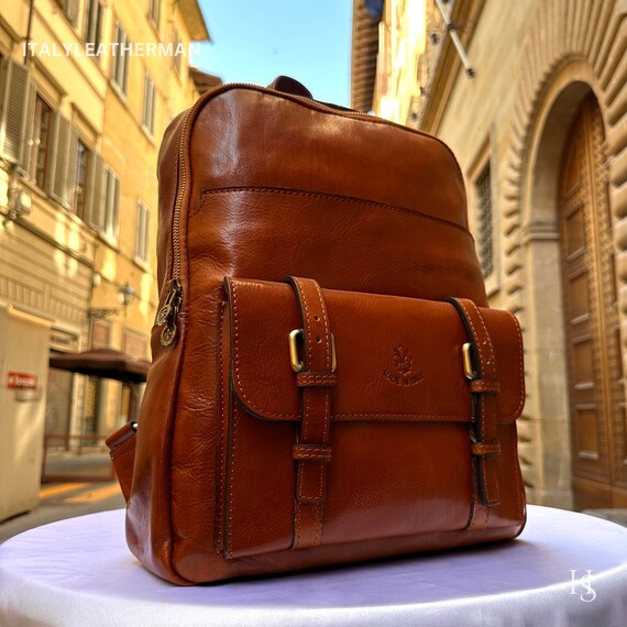 Italian leather shop backpack mens
