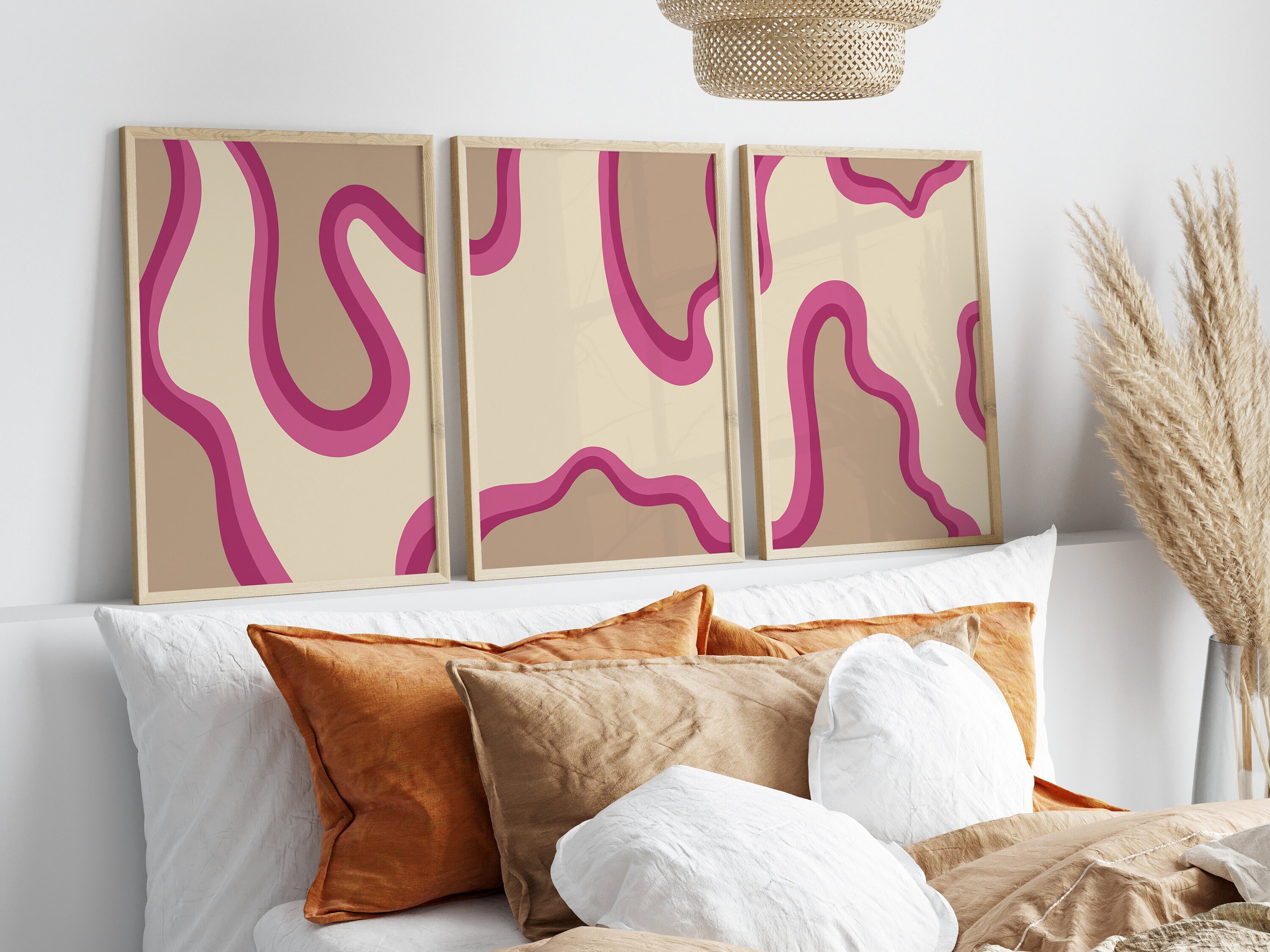 Pink Wall Art Set of 3 Retro Wall Art Girly Wall Art Retro Etsy