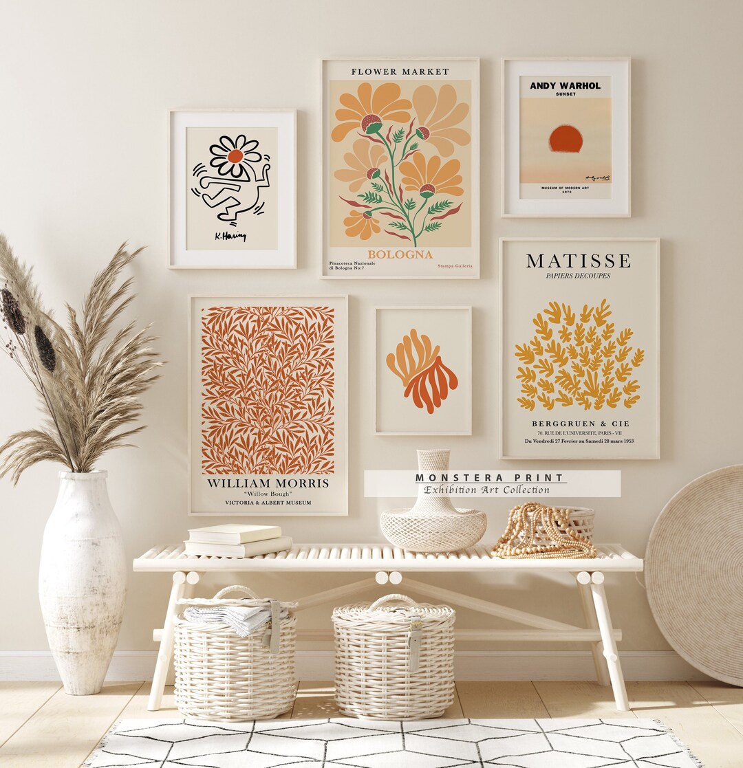 Floral Gallery Wall Set, Orange Wall Art Set, Floral Wall Art, Flower