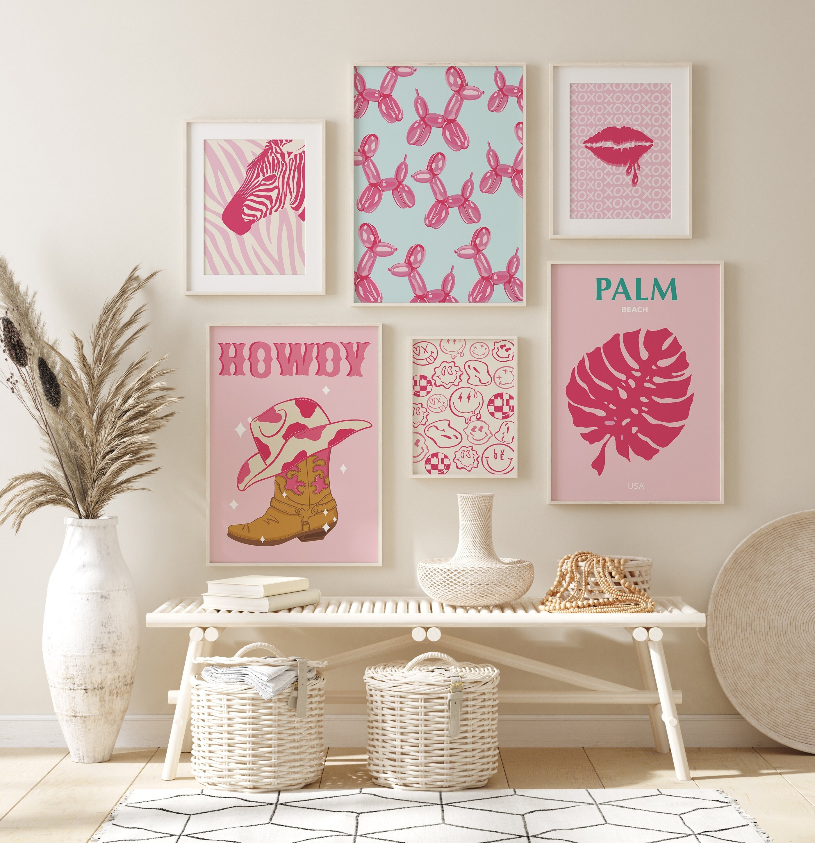 Pink Preppy Wall Art Set of 6 Preppy Room Decor Hot Pink - Etsy