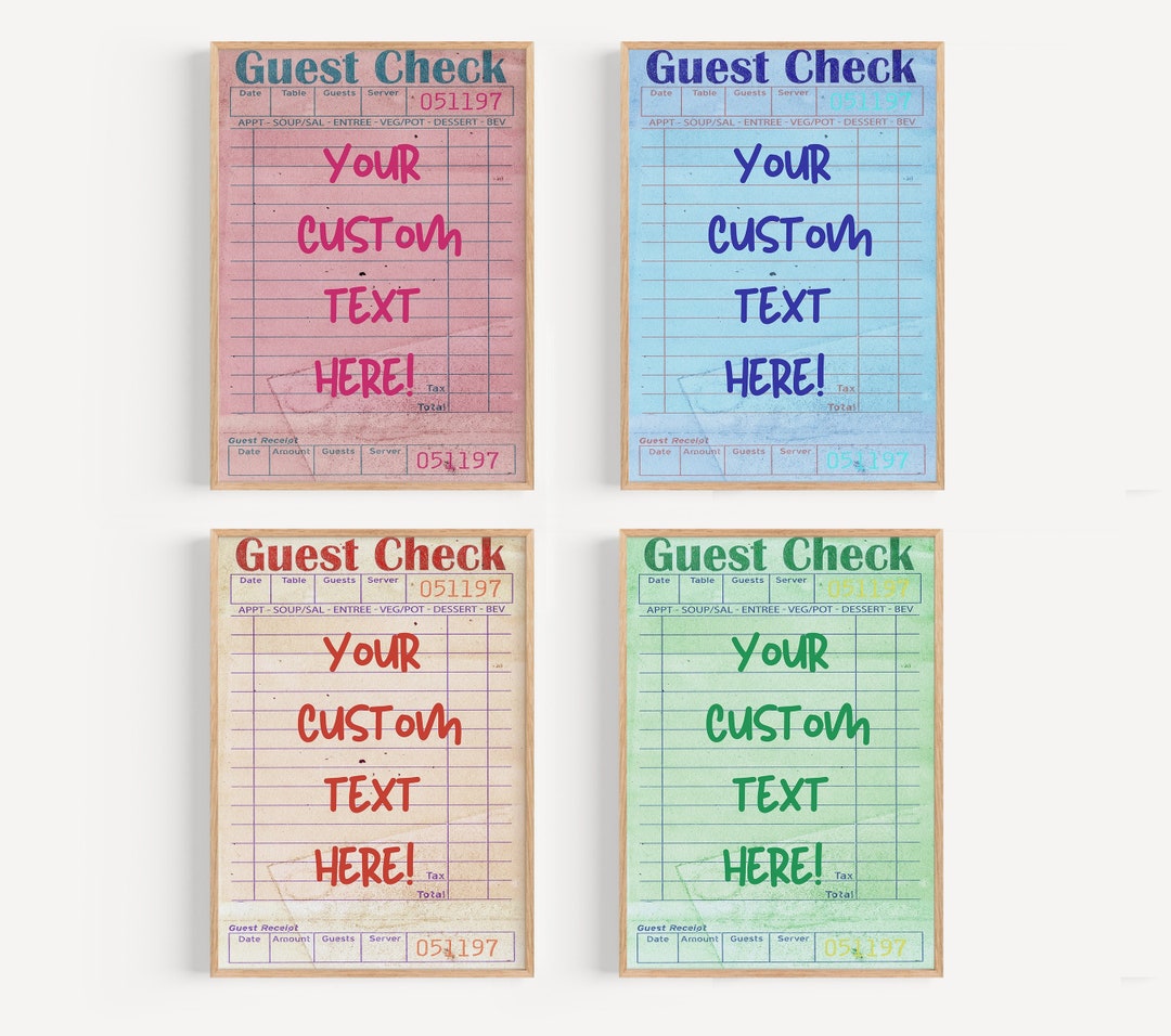 Custom Guest Check Print, Guest Check Wall Art, Preppy Wall Art, Girly