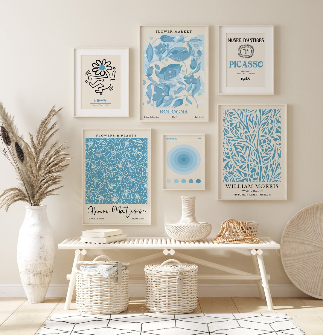 Blue Gallery Wall Set of 6, Blue Printable Wall Art, Blue Prints Wall