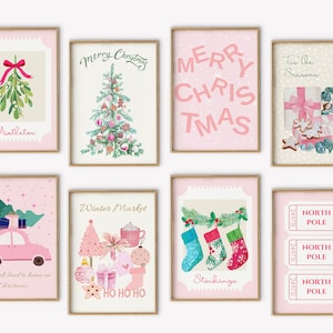 Pink Christmas Printables 30 Pastel Christmas Prints Pink Christmas Tree Print Printable Wall ...