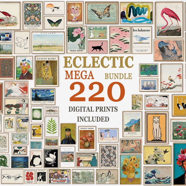 Eklektische Wandkunst Set von 220, Galerie Wand Set, Vintage eklektische Galerie Wand, druckbare Wandkunst, vielseitiges MEGA BUNDLE Download