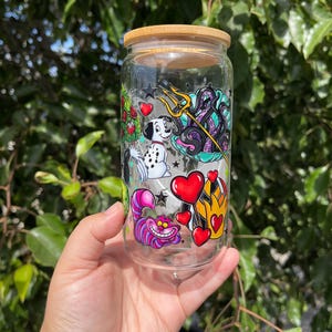 Villains 16oz Glass Tumbler: UV DTF Wrap, Bamboo Lid