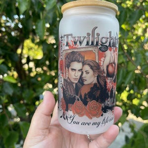 Twilight Glass Can: Vampire Love, Bamboo Lid & Straw