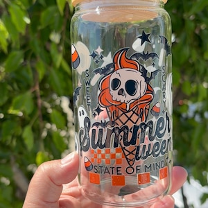 Summerween Glass Tumbler: 16oz Clear Cup with Bamboo Lid