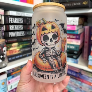 Summerween Glass Can with Bamboo Lid & Straw