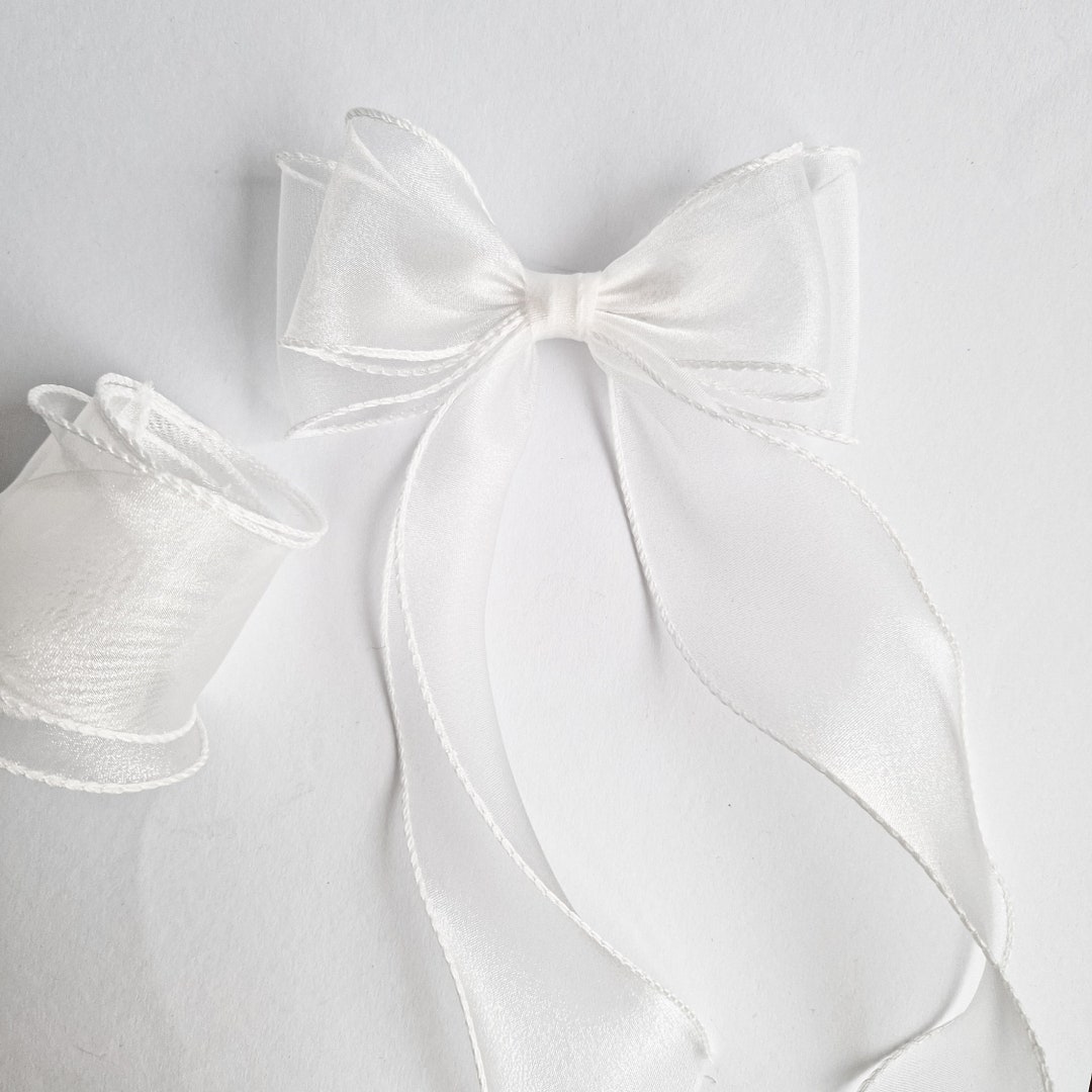 Large White Ribbon of Hair Clip for Baptisms First Communion Ash Rose ...