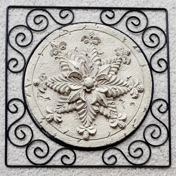 Large Plaster and Steel Star Flower Medallion Wall Art